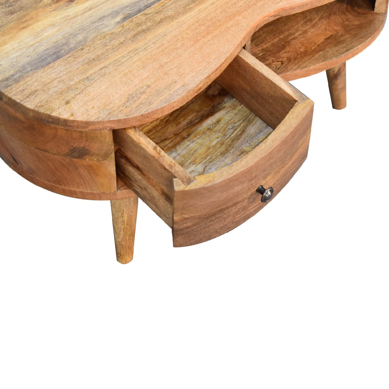 Wave Coffee Table – Handmade Solid Wood Coffee Table with Drawer, Open Shelf & Curved Wave Design