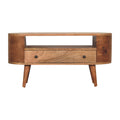 Mini Rounded Entertainment Unit - Handmade Solid Wood TV Stand With Drawer and Shelf