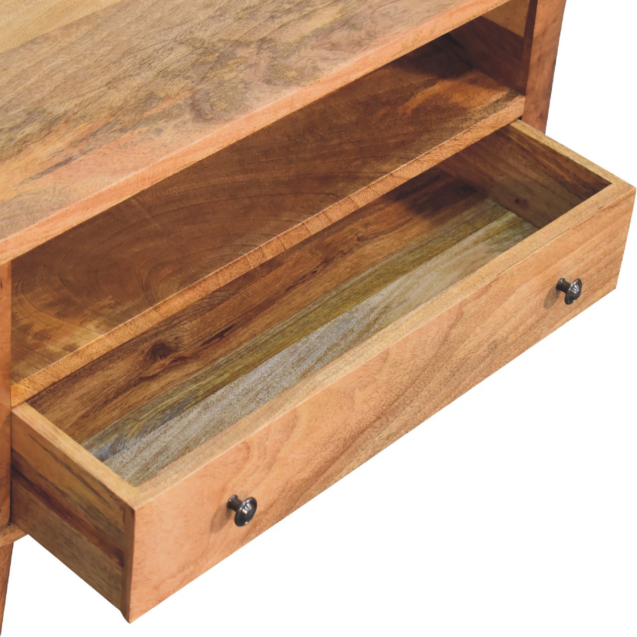 Mini Rounded Entertainment Unit - Handmade Solid Wood TV Stand With Drawer and Shelf