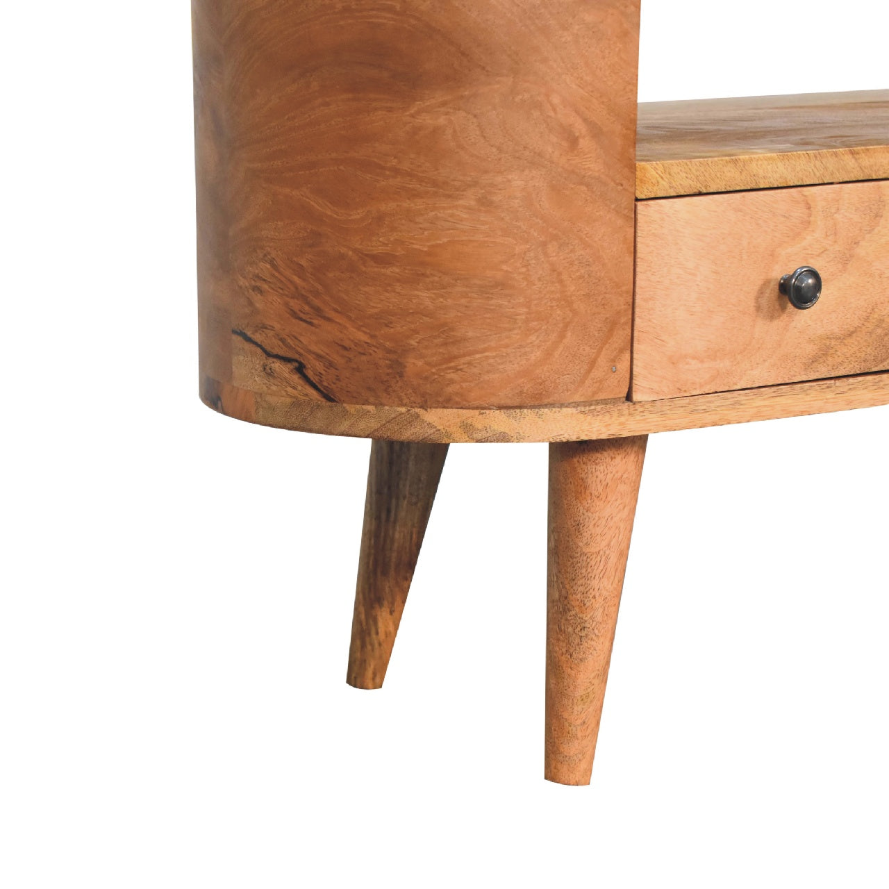 Mini Rounded Entertainment Unit - Handmade Solid Wood TV Stand With Drawer and Shelf