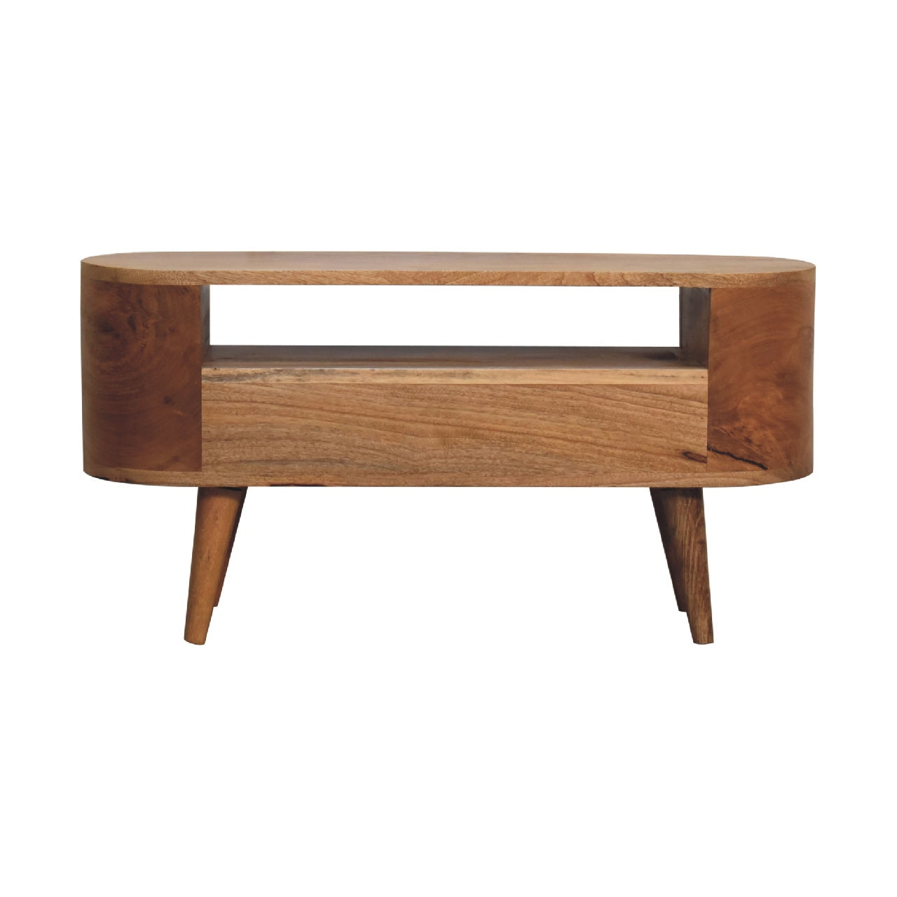 Mini Rounded Entertainment Unit - Handmade Solid Wood TV Stand With Drawer and Shelf