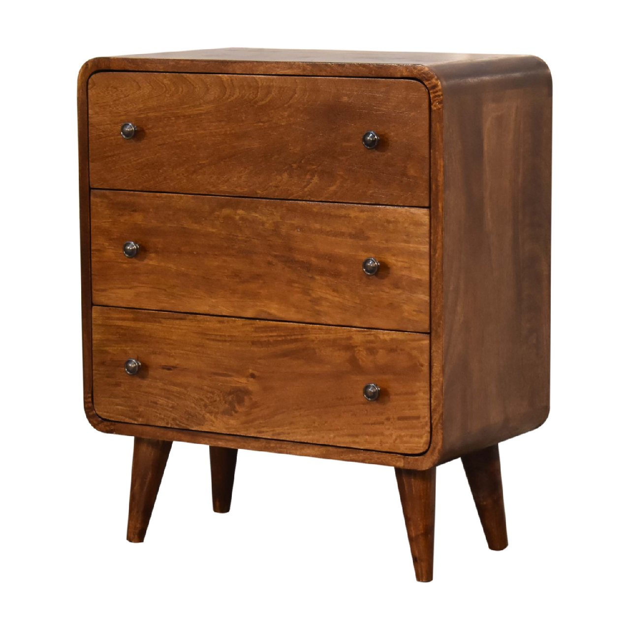 3 Drawer Chest – Handmade Solid Wood Retro Design in Chestnut Finish