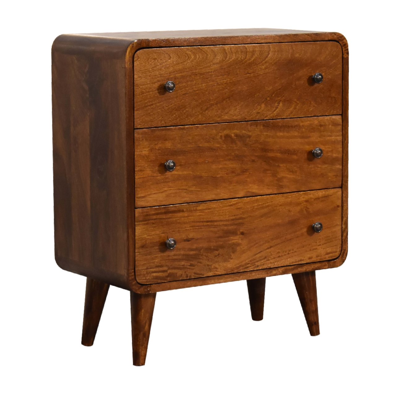 3 Drawer Chest – Handmade Solid Wood Retro Design in Chestnut Finish