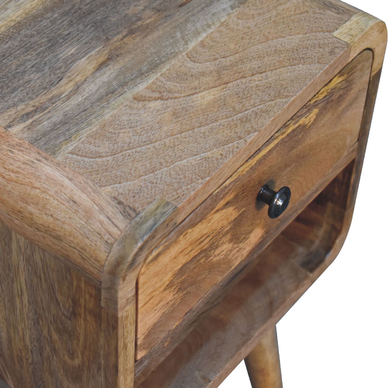 Mini Curve Lower Bedside with Drawer and Shelf - Handmade Solid Wood Bedside