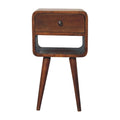 Mini Chestnut Curve Lower Bedside - 1 Drawer and Open Shelf NIghtstand from Solid Wood - Brown
