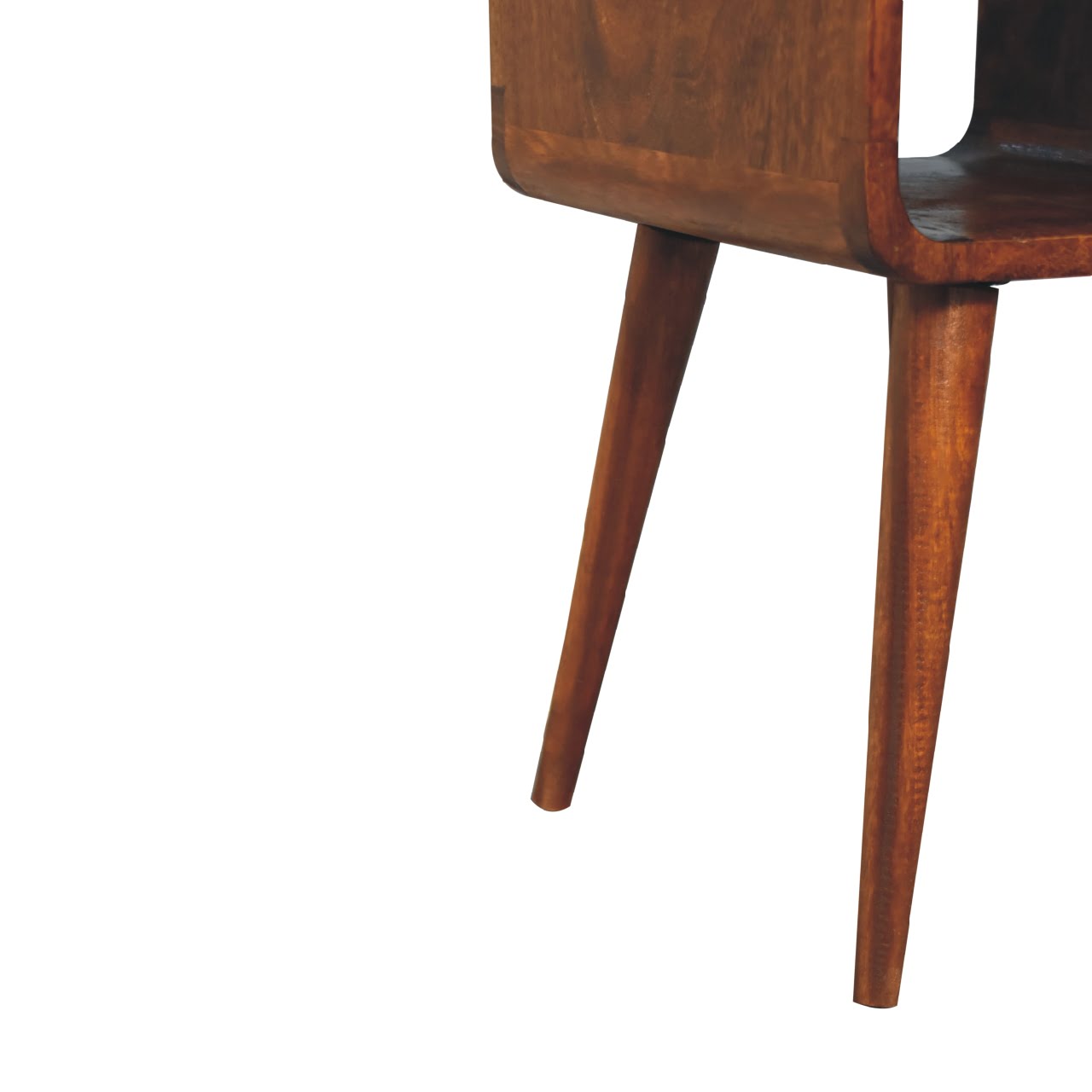 Mini Chestnut Curve Lower Bedside - 1 Drawer and Open Shelf NIghtstand from Solid Wood - Brown
