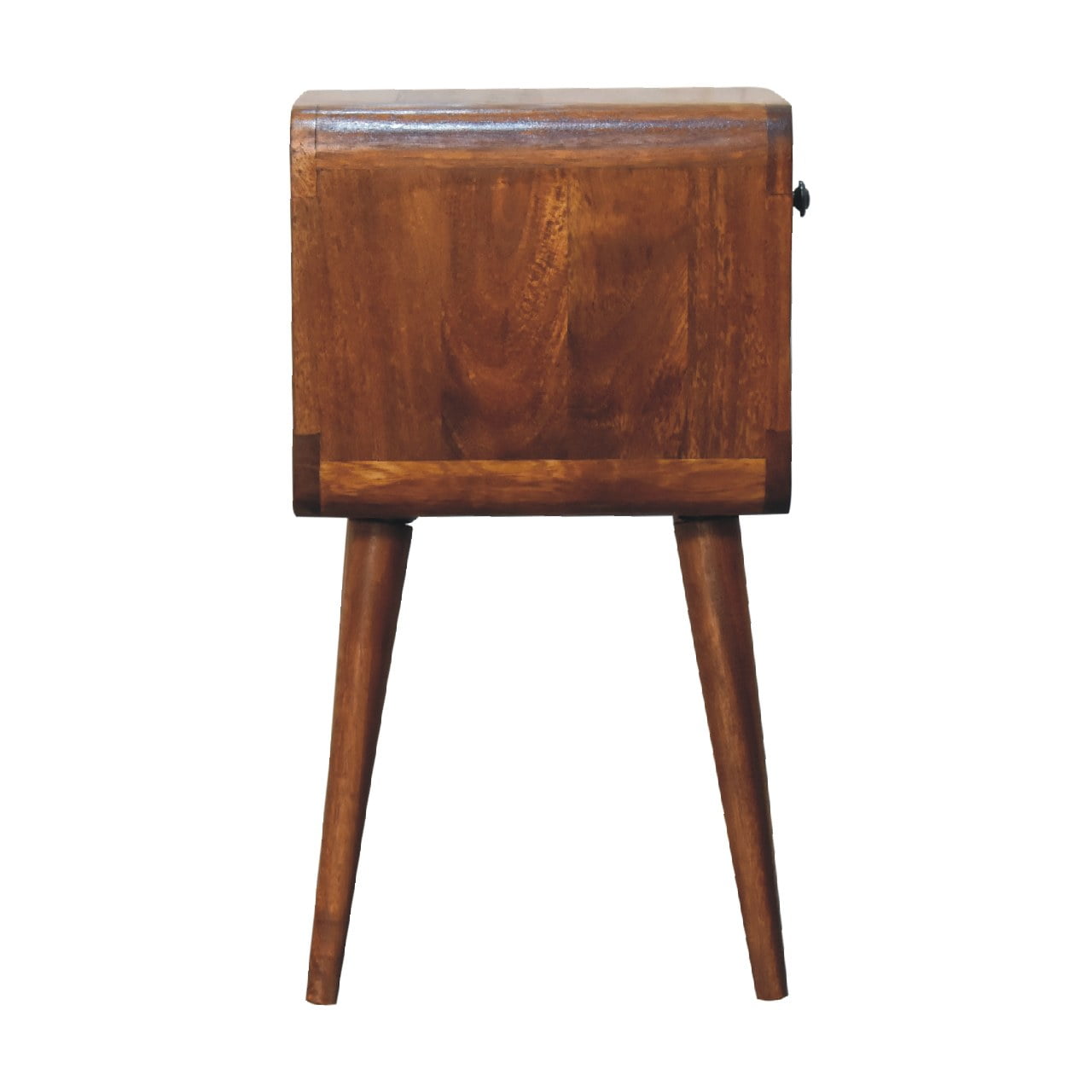 Mini Chestnut Curve Lower Bedside - 1 Drawer and Open Shelf NIghtstand from Solid Wood - Brown