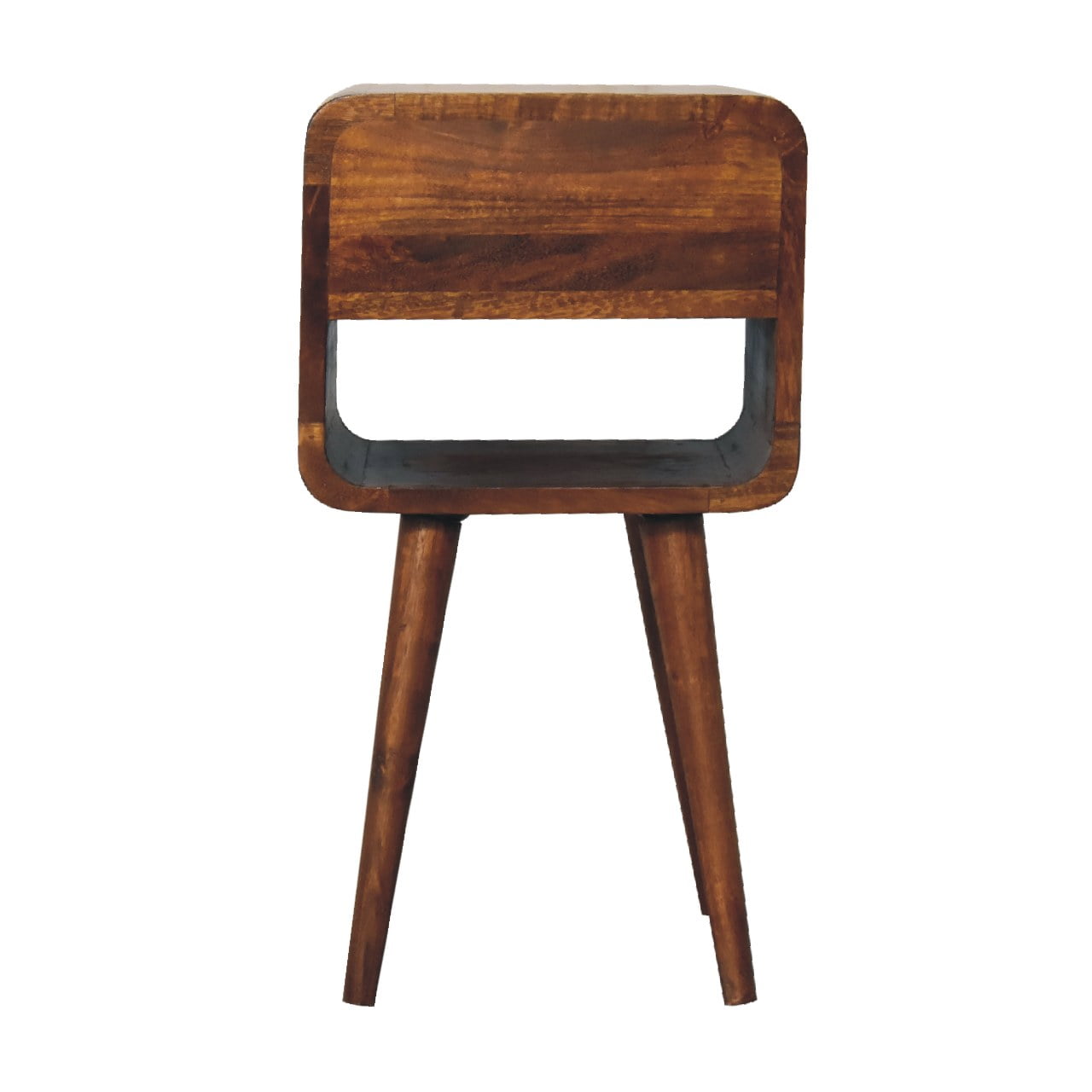 Mini Chestnut Curve Lower Bedside - 1 Drawer and Open Shelf NIghtstand from Solid Wood - Brown