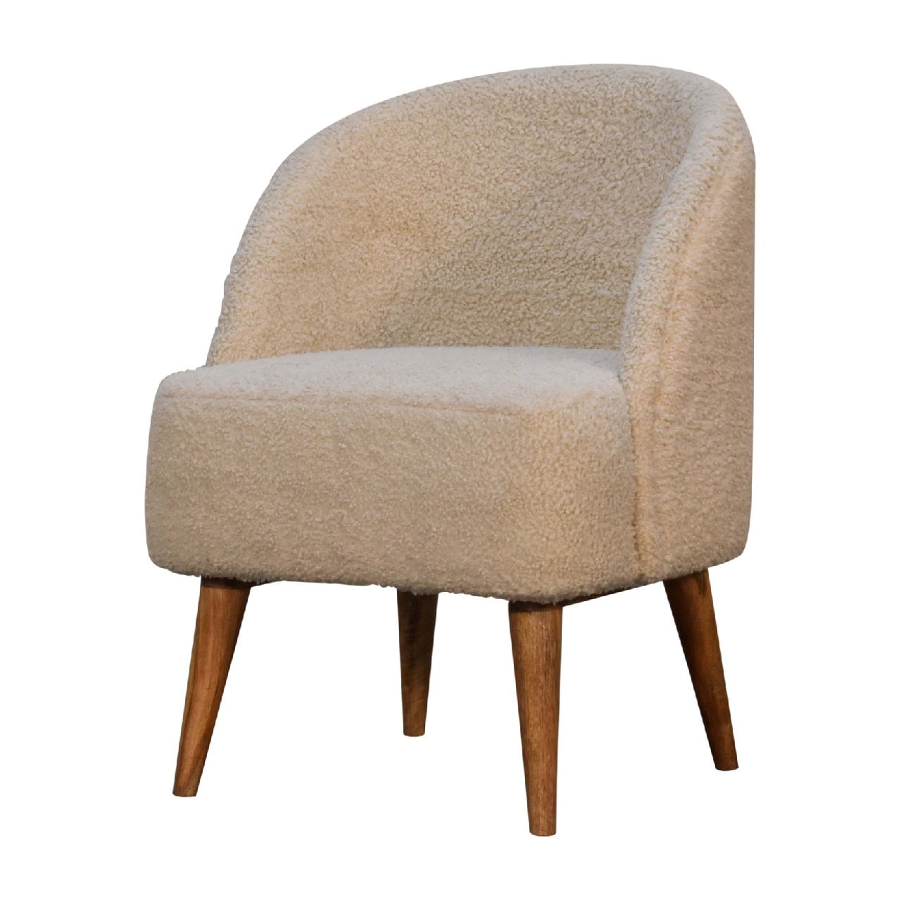 Cream Boucle Tub Chair - Handmade Solid Wood Frame with Soft Cream Boucle Upholstery