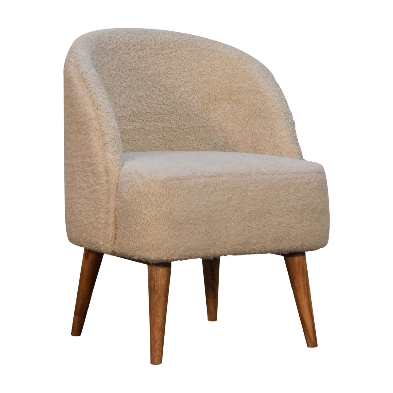 Cream Boucle Tub Chair - Handmade Solid Wood Frame with Soft Cream Boucle Upholstery