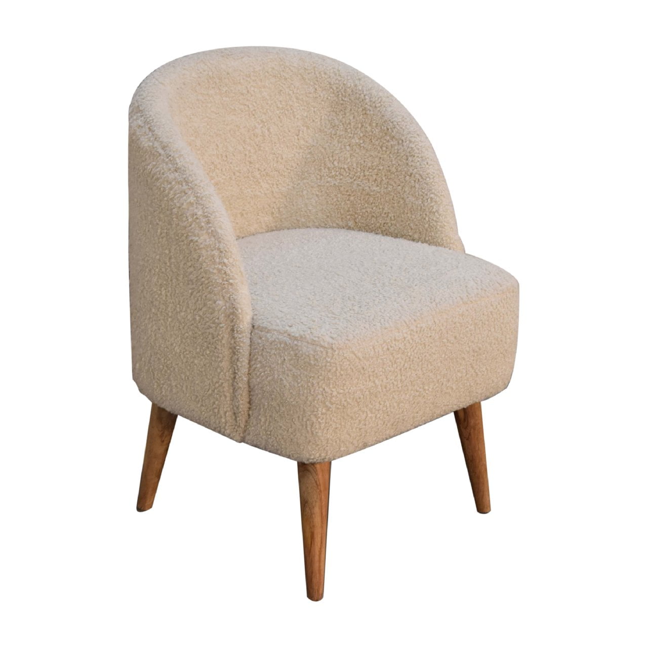 Cream Boucle Tub Chair - Handmade Solid Wood Frame with Soft Cream Boucle Upholstery