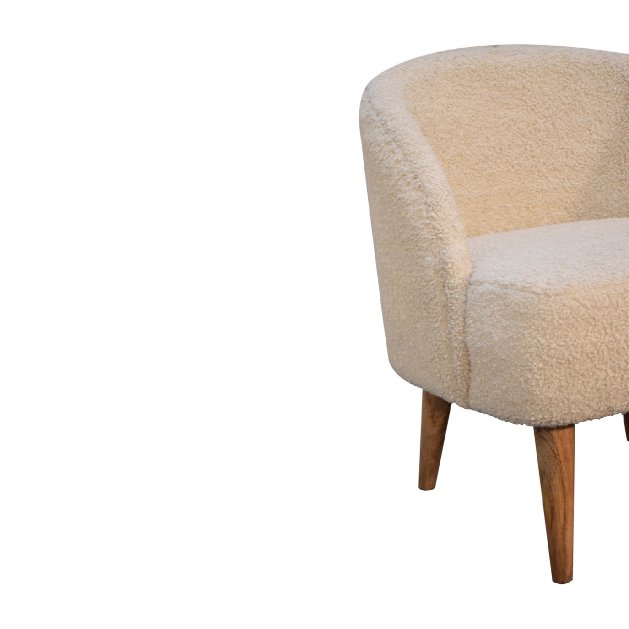 Cream Boucle Tub Chair - Handmade Solid Wood Frame with Soft Cream Boucle Upholstery