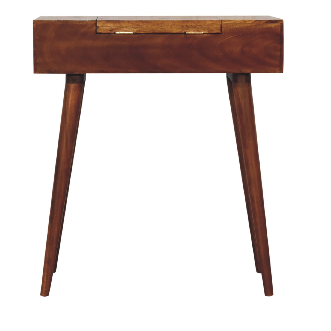 Mini Chestnut Fold Vanity – Handmade Solid Wood Dressing Table with Mirror & Storage