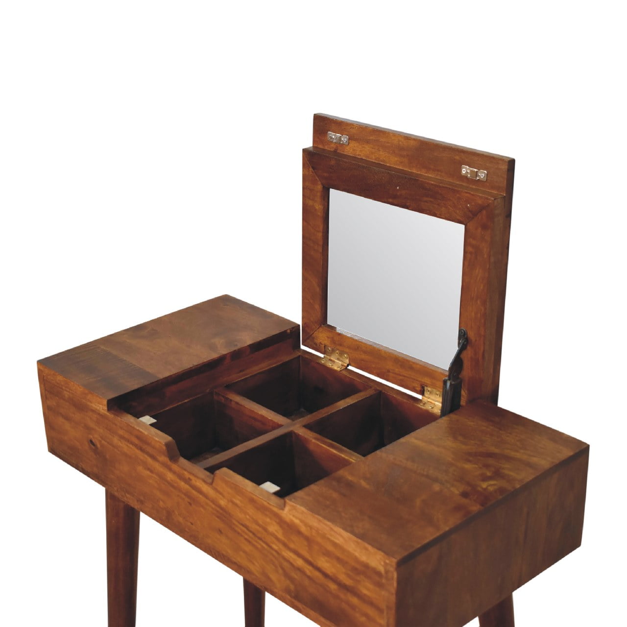 Mini Chestnut Fold Vanity – Handmade Solid Wood Dressing Table with Mirror & Storage