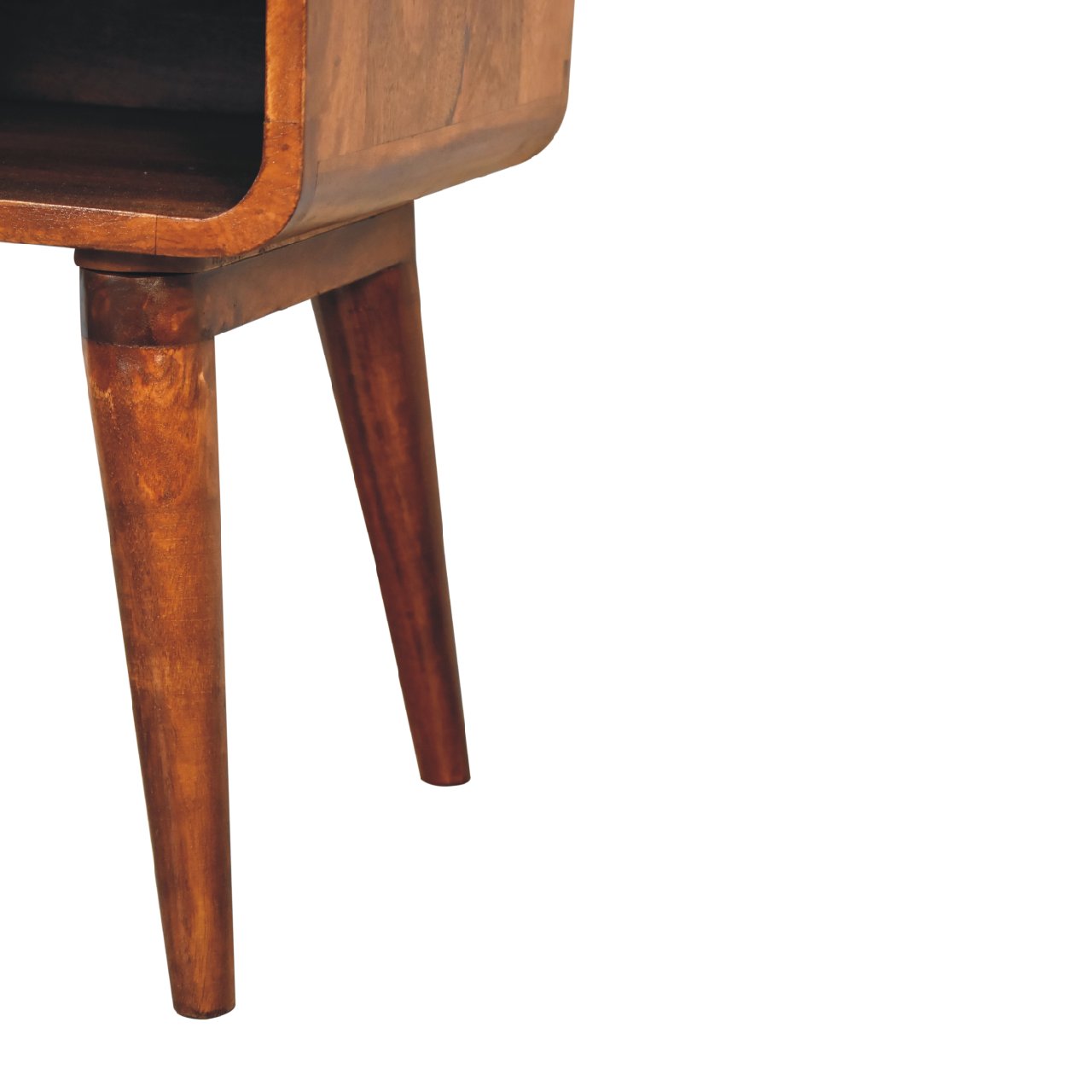 Curve Open Slot Chestnut Bedside - Handmade Solid Wood Nightstand with Open Shelf and Drawer