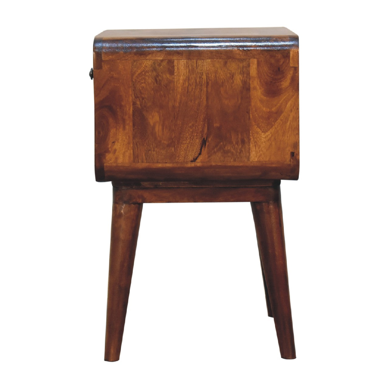 Curve Open Slot Chestnut Bedside - Handmade Solid Wood Nightstand with Open Shelf and Drawer