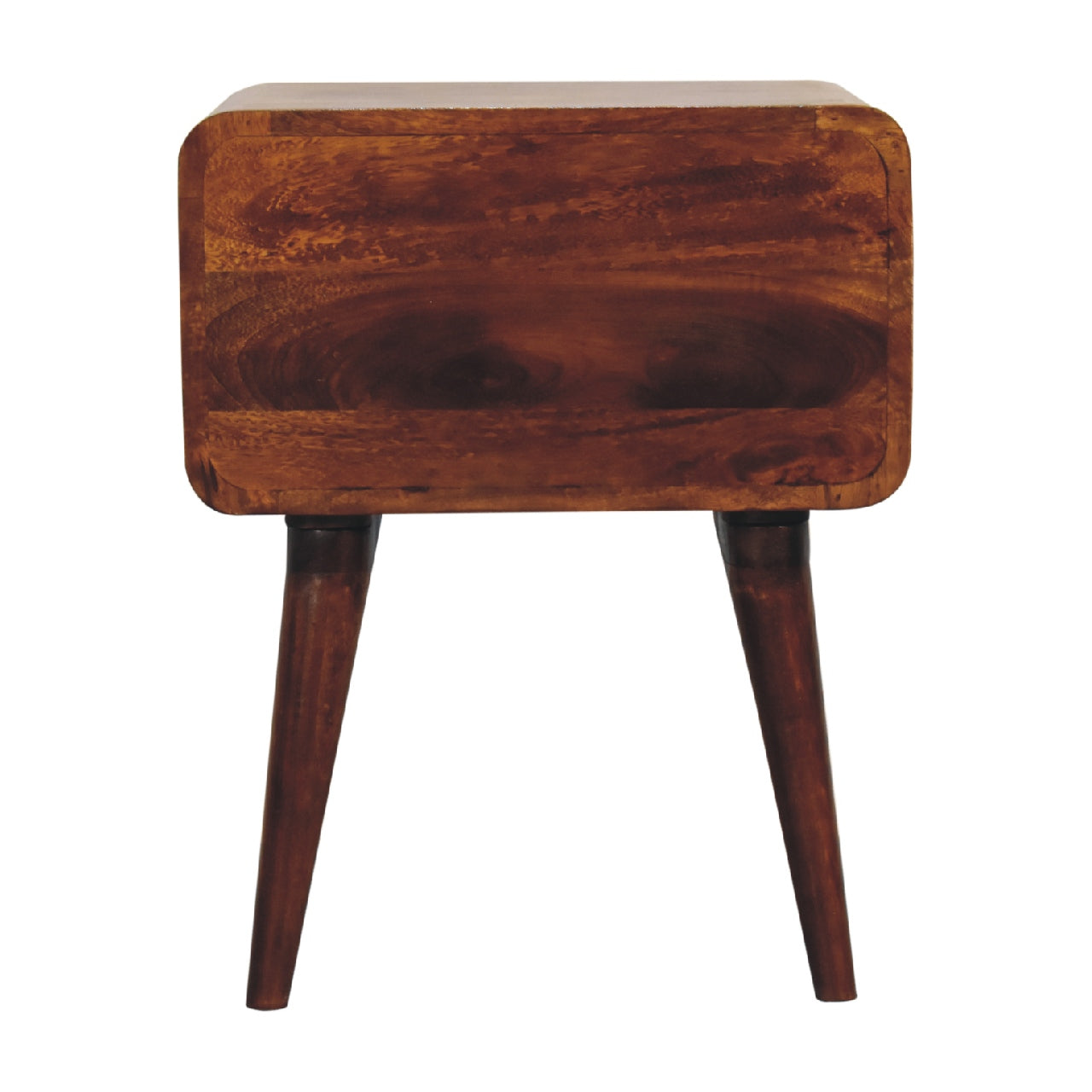 Curve Open Slot Chestnut Bedside - Handmade Solid Wood Nightstand with Open Shelf and Drawer