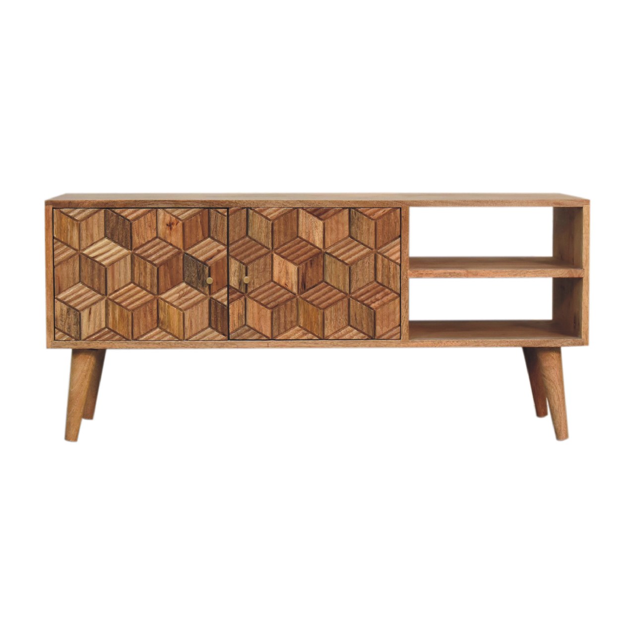 Cubana Media Unit - Cube Carving Tv Stand With Storage and 2 Open Shelves