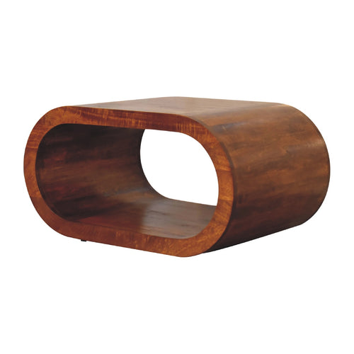 Amaya Coffee Table - Handmade Solid Wood Coffee Table Rounded Design and Open Shelf