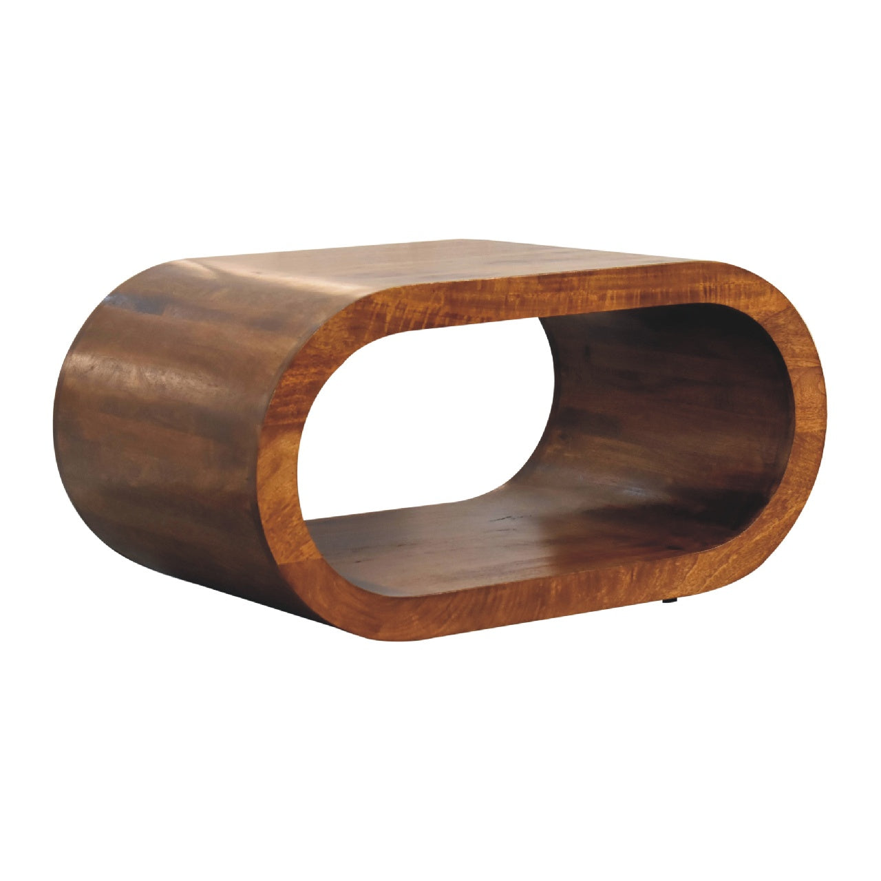 Amaya Coffee Table - Handmade Solid Wood Coffee Table Rounded Design and Open Shelf