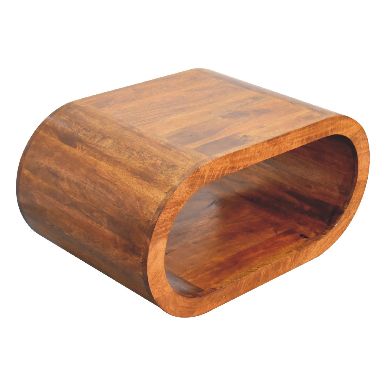 Amaya Coffee Table - Handmade Solid Wood Coffee Table Rounded Design and Open Shelf