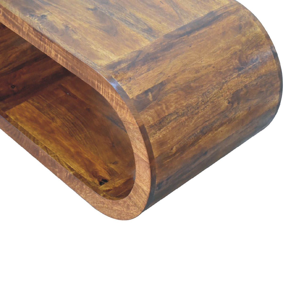 Amaya Coffee Table - Handmade Solid Wood Coffee Table Rounded Design and Open Shelf