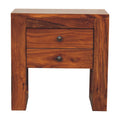 U-Square Honey Bedside With 2 Drawer - Handmade Solid Wood Nightstand