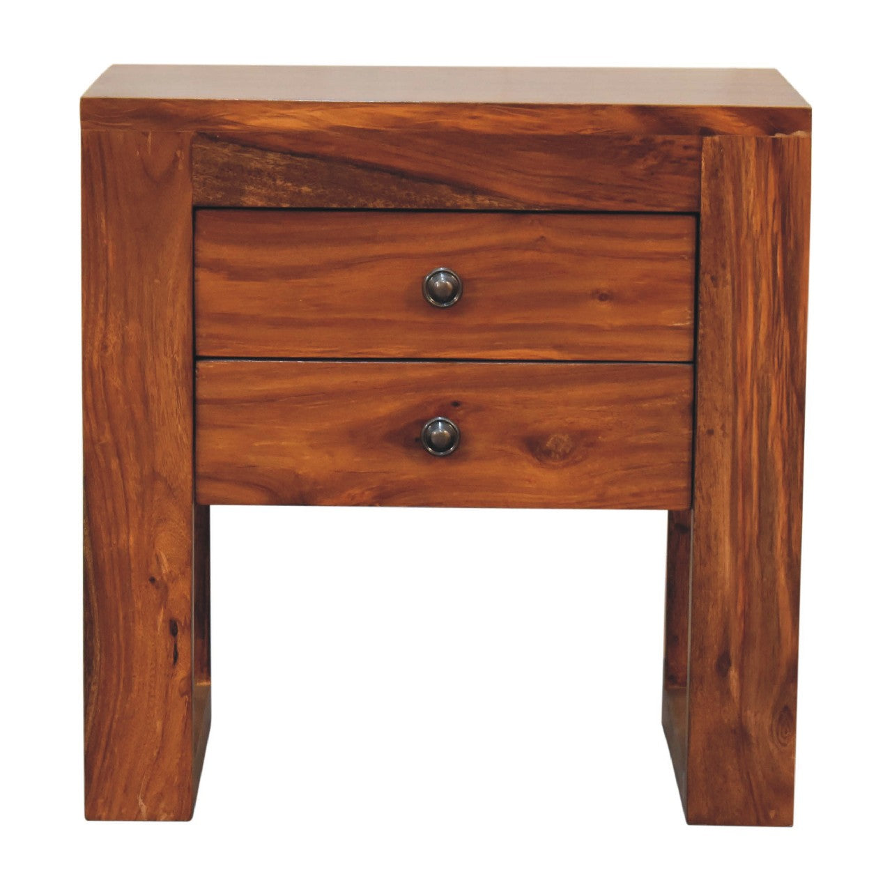U-Square Honey Bedside With 2 Drawer - Handmade Solid Wood Nightstand