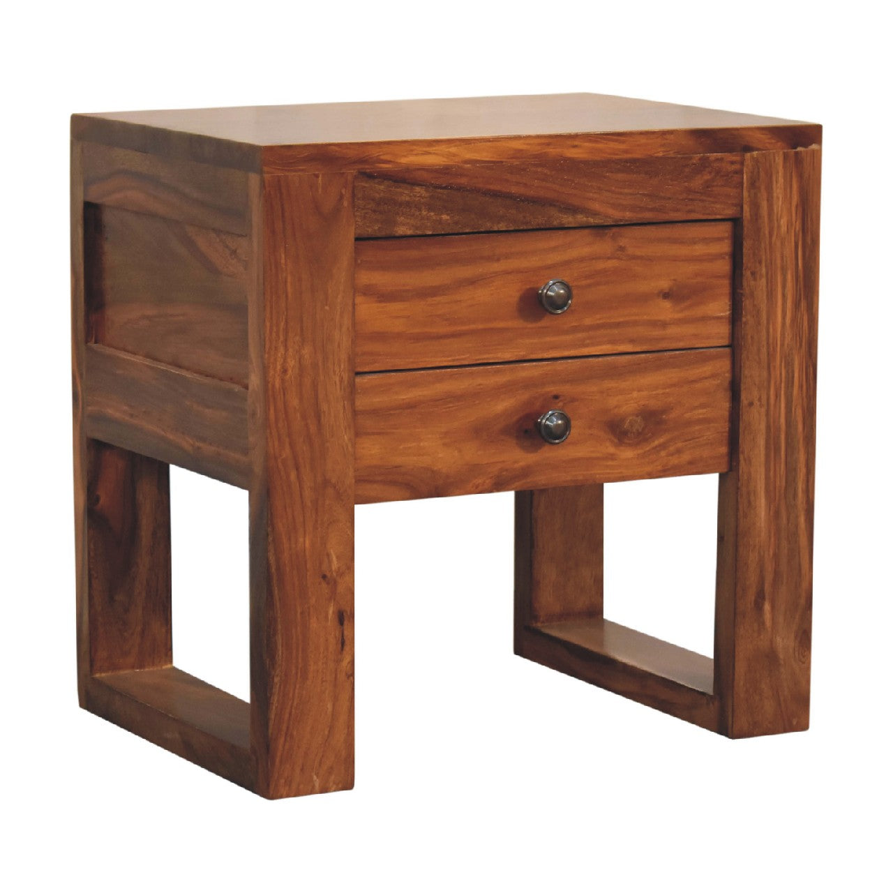 U-Square Honey Bedside With 2 Drawer - Handmade Solid Wood Nightstand