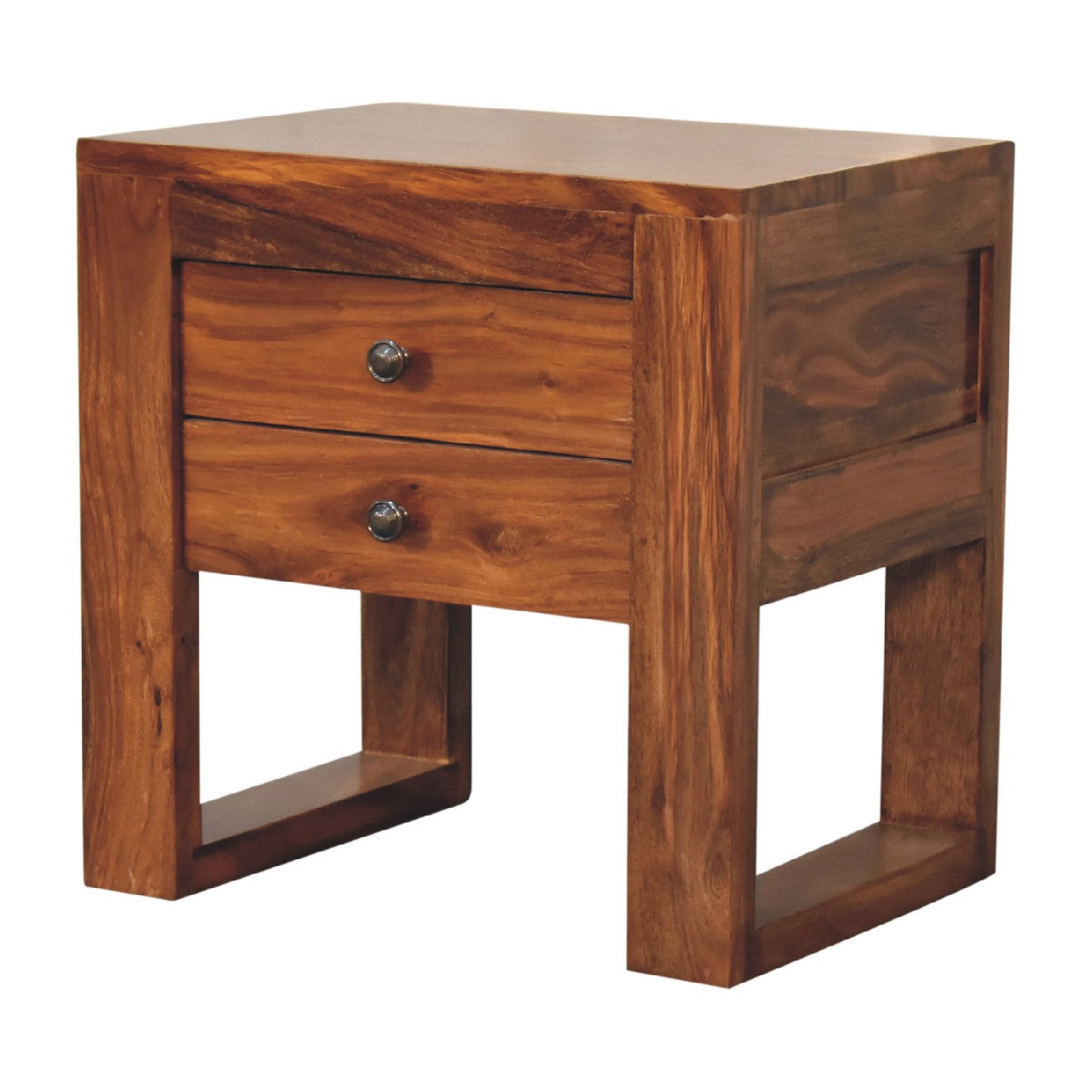 U-Square Honey Bedside With 2 Drawer - Handmade Solid Wood Nightstand