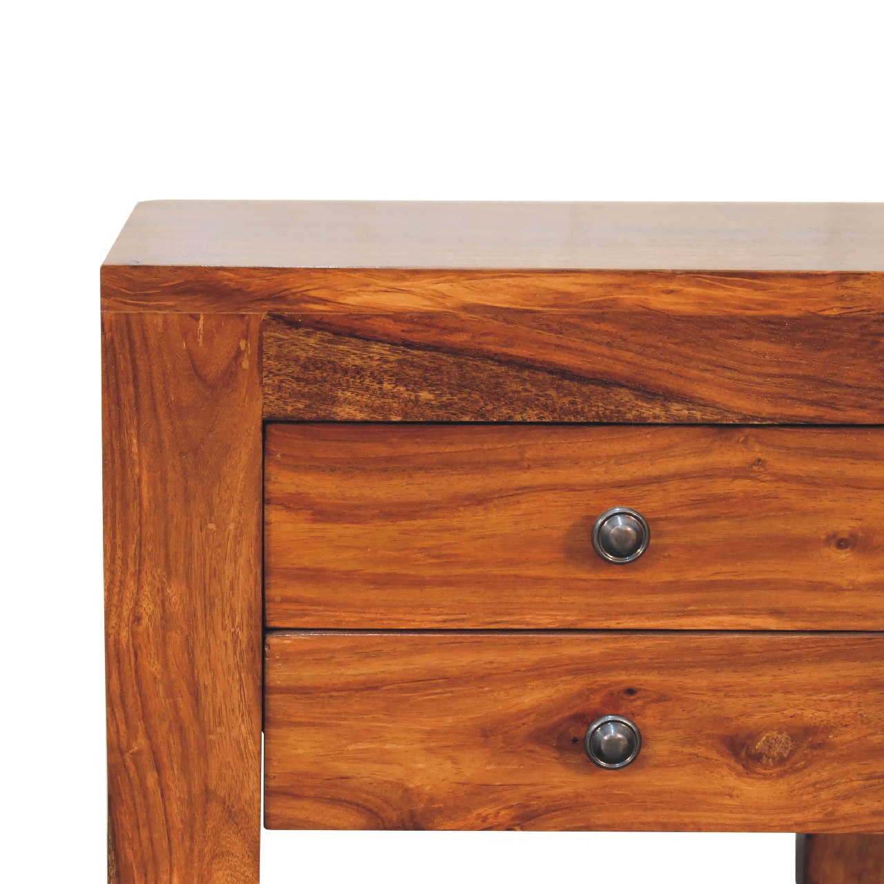 U-Square Honey Bedside With 2 Drawer - Handmade Solid Wood Nightstand