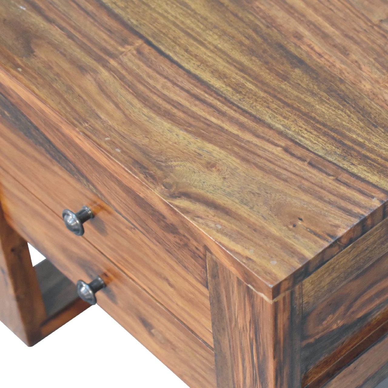 U-Square Honey Bedside With 2 Drawer - Handmade Solid Wood Nightstand