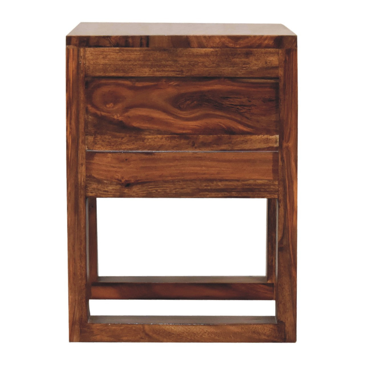 U-Square Honey Bedside With 2 Drawer - Handmade Solid Wood Nightstand
