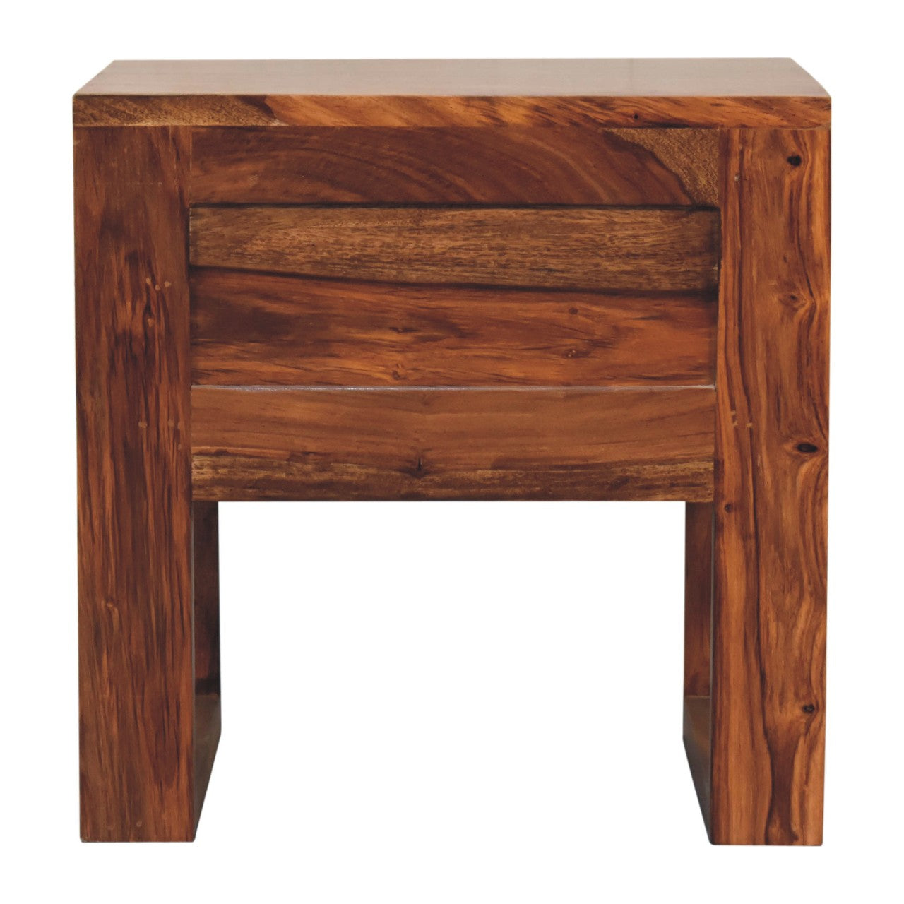 U-Square Honey Bedside With 2 Drawer - Handmade Solid Wood Nightstand