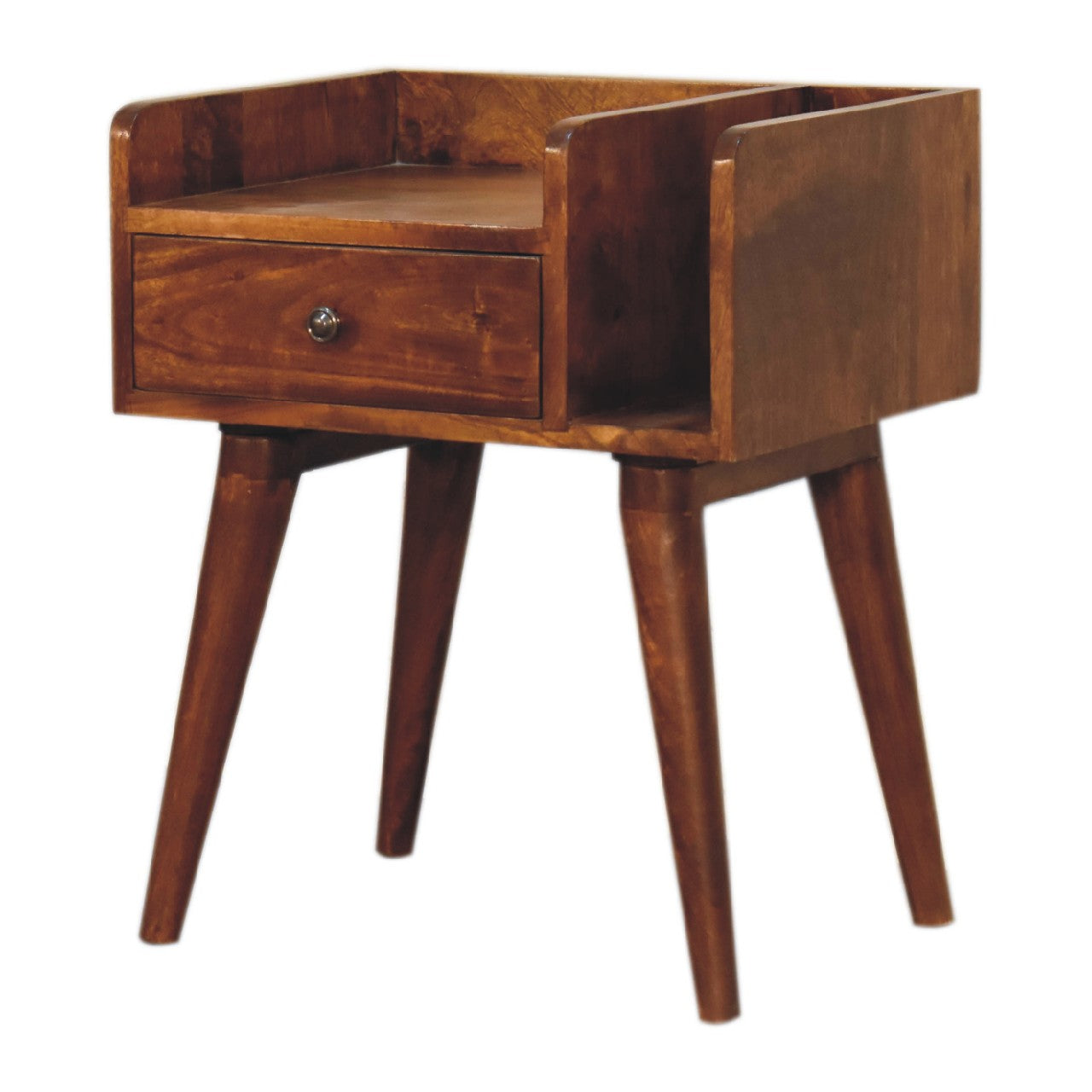 Chestnut Collective Bedside Handmade Solid Wood Nightstand with Drawer and Open Shelf