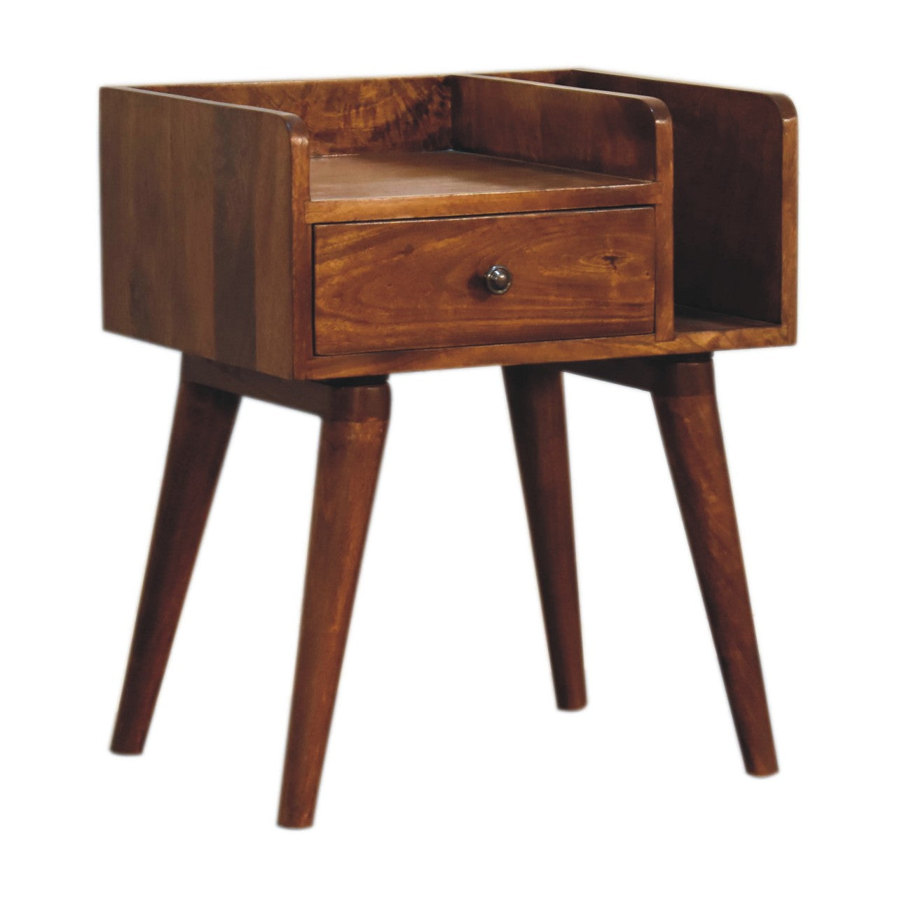 Chestnut Collective Bedside Handmade Solid Wood Nightstand with Drawer and Open Shelf