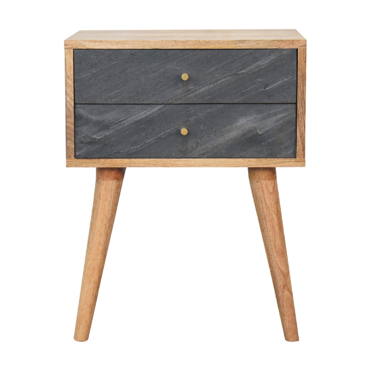 Handmade Solid Wood Nightstand with 2 Drawers Slade Design & Nordic Legs