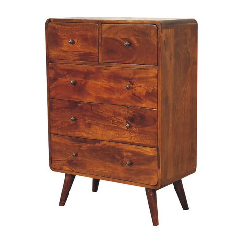 5 Drawer Curved Chestnut Chest – Handmade Solid Wood Classic Nordic Design