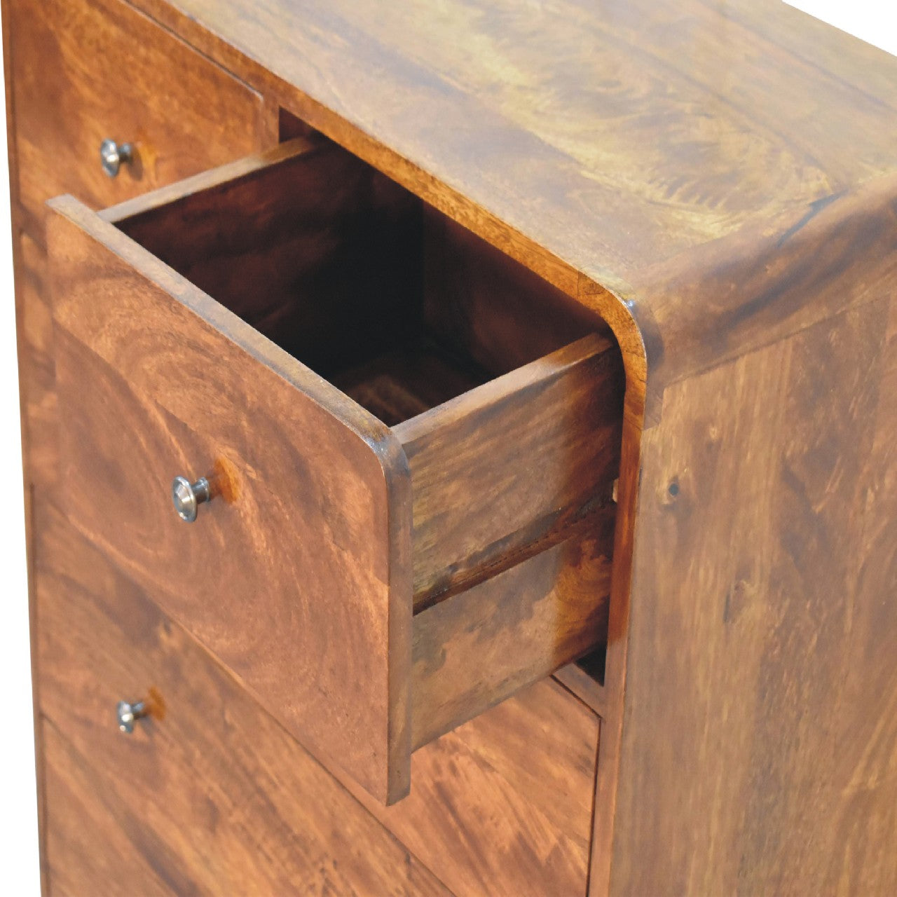 5 Drawer Curved Chestnut Chest – Handmade Solid Wood Classic Nordic Design