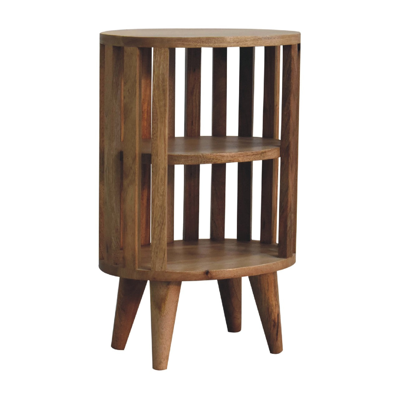 Ariella Double Shelf Bedside - Handmade Solid Wood Slatted Japanese Design