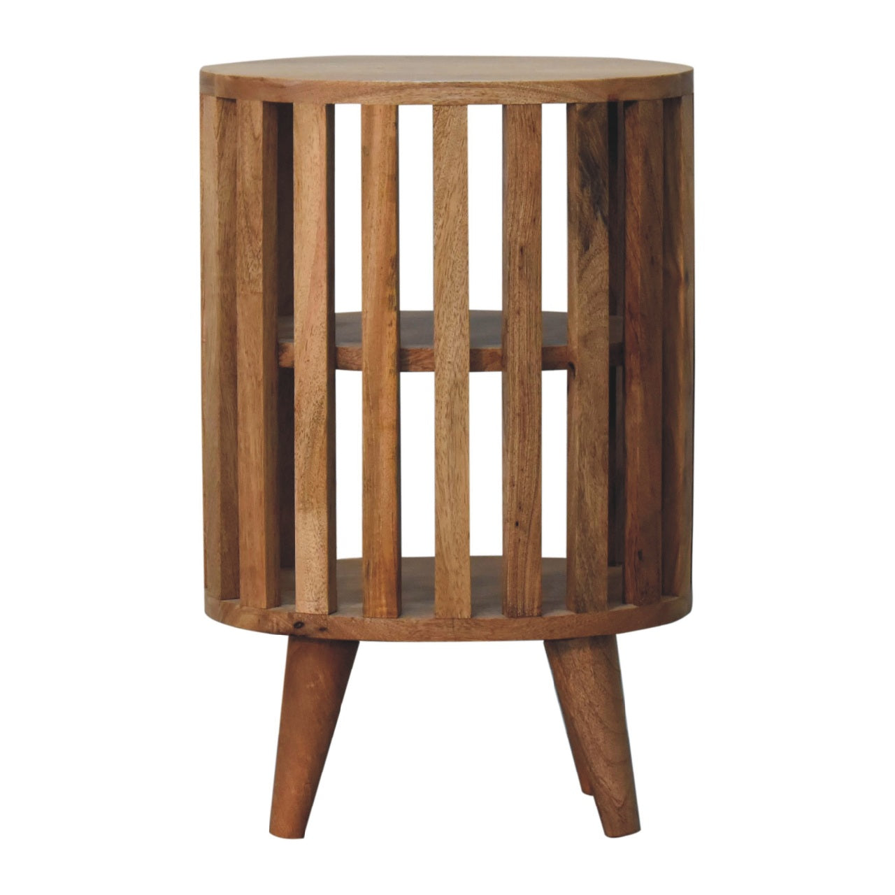 Ariella Double Shelf Bedside - Handmade Solid Wood Slatted Japanese Design