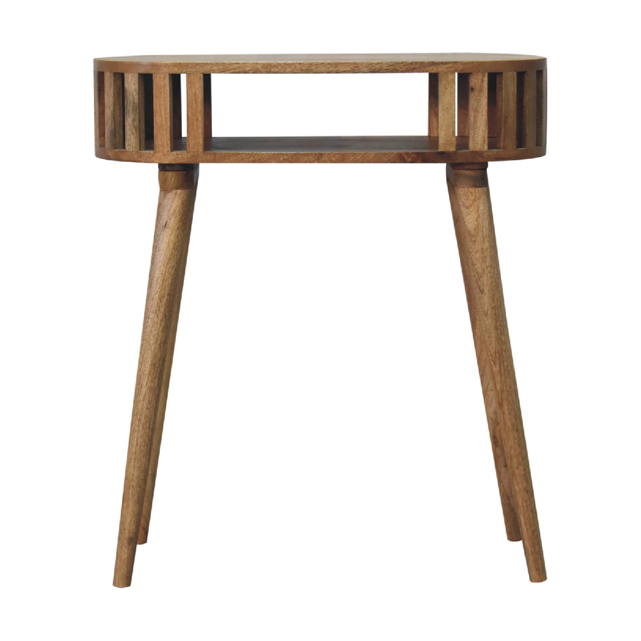 Ariella Console Table With Shelf- Handmade Solid Wood Slatted Japanese Design