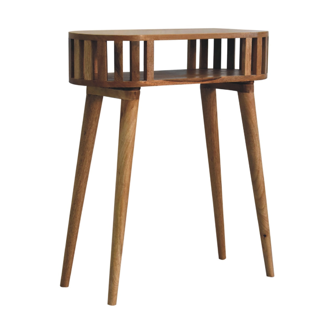 Ariella Console Table With Shelf- Handmade Solid Wood Slatted Japanese Design