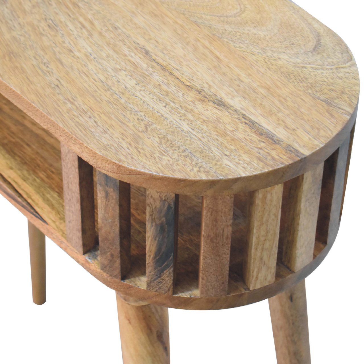 Ariella Console Table With Shelf- Handmade Solid Wood Slatted Japanese Design