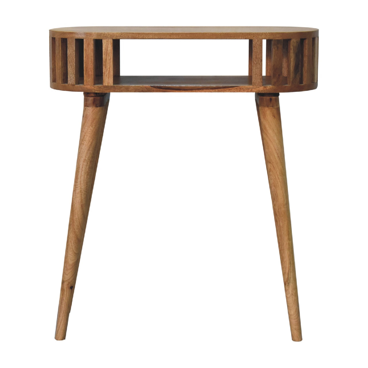 Ariella Console Table With Shelf- Handmade Solid Wood Slatted Japanese Design