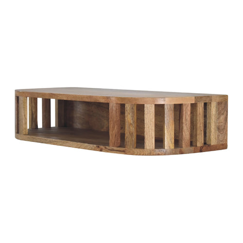 Ariella Floating Console Table - Handmade Solid Wood Slatted Japanese Design With Shelf