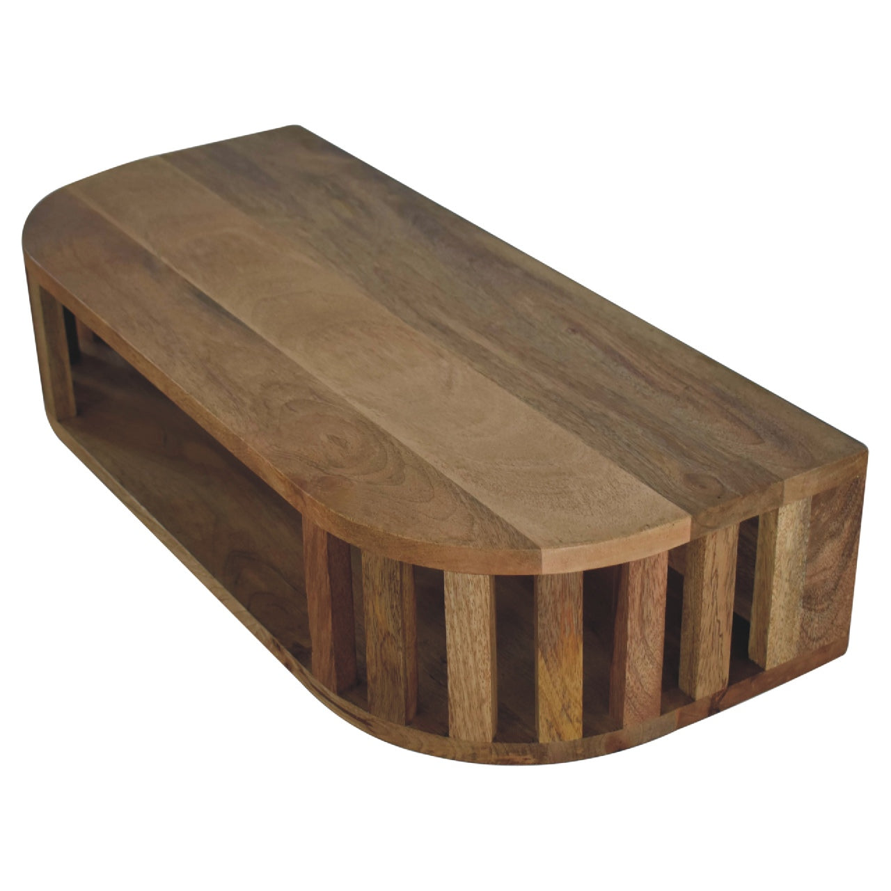 Ariella Floating Console Table - Handmade Solid Wood Slatted Japanese Design With Shelf