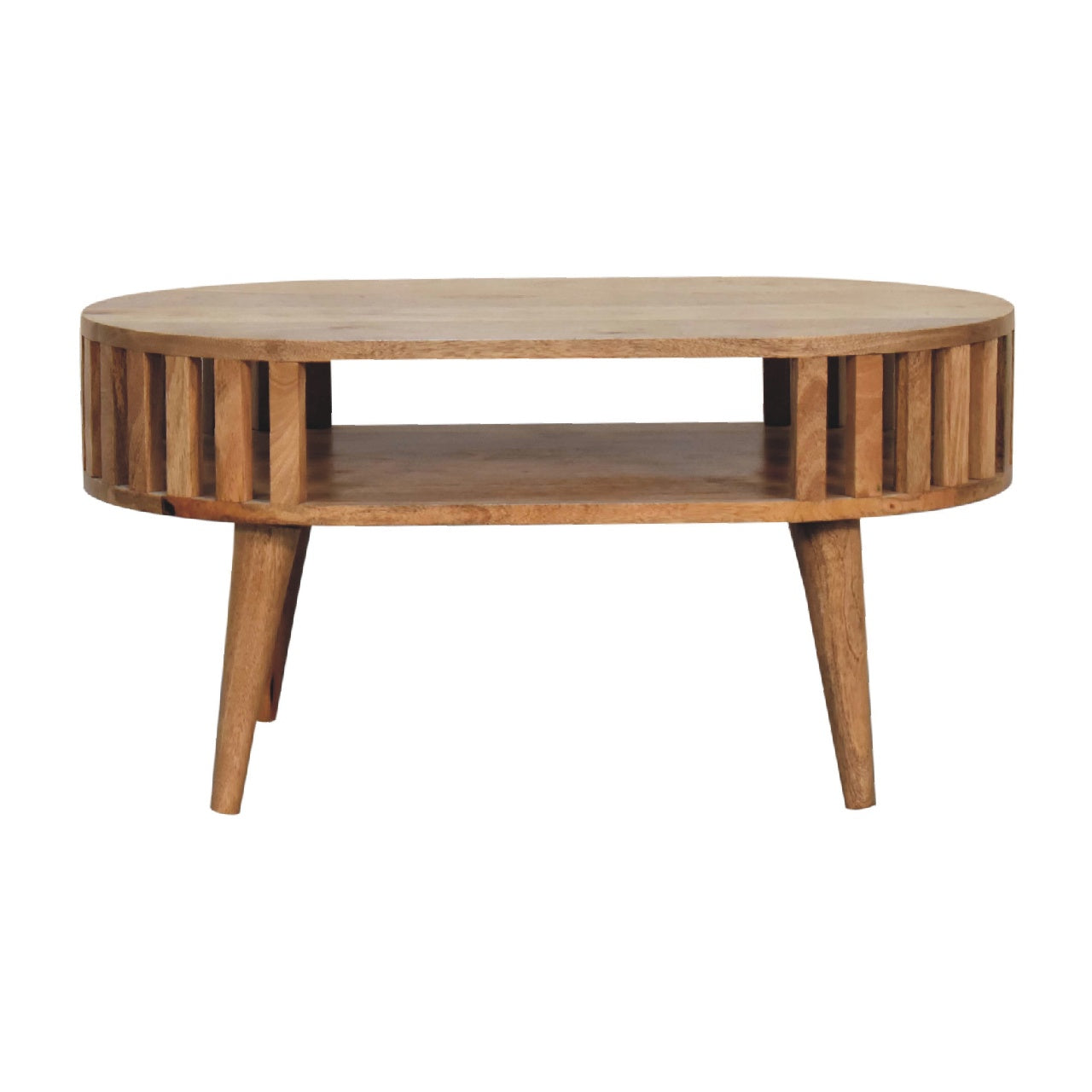 Ariella Coffee Table - Handmade Solid Wood Slatted Coffee Table with Shelf and Modern Japanese Design