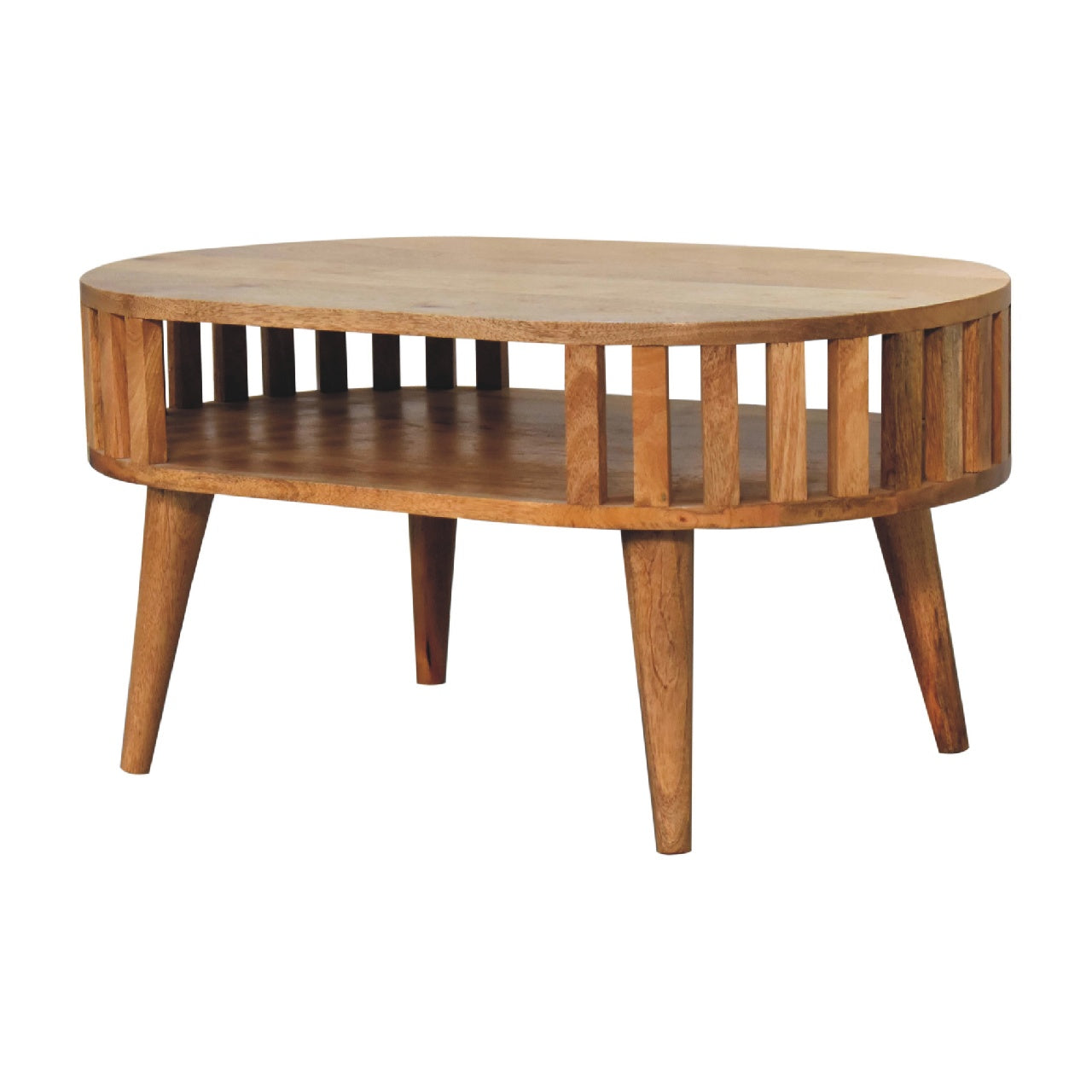 Ariella Coffee Table - Handmade Solid Wood Slatted Coffee Table with Shelf and Modern Japanese Design