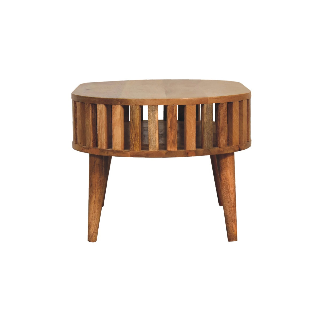 Ariella Coffee Table - Handmade Solid Wood Slatted Coffee Table with Shelf and Modern Japanese Design